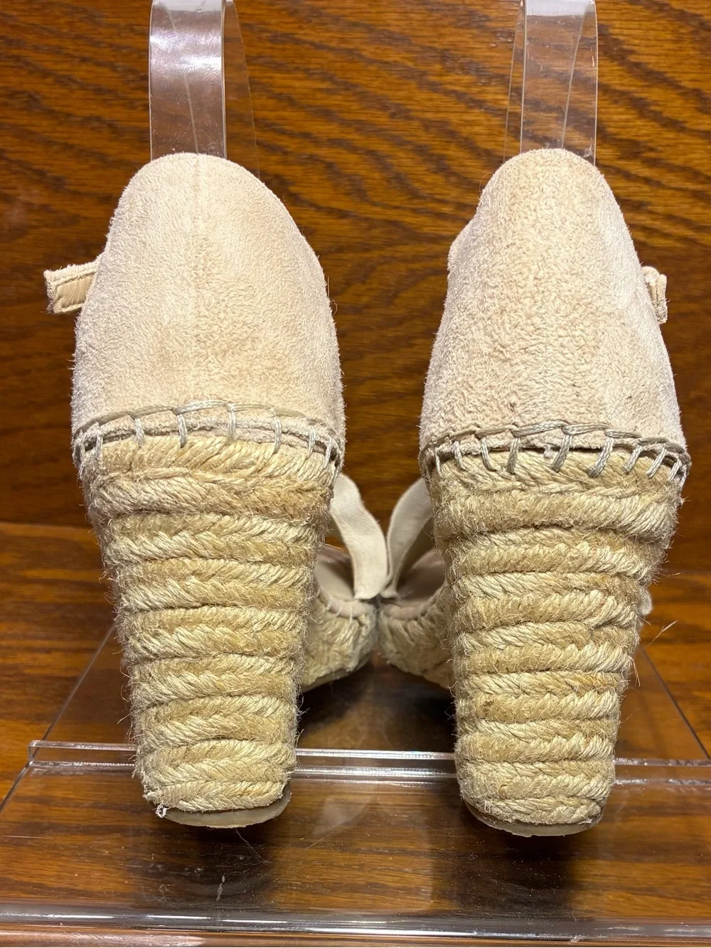 Marc Fisher Suede Ruffle Ankle Strap Espadrille Wedge Sandals Beige Size 7